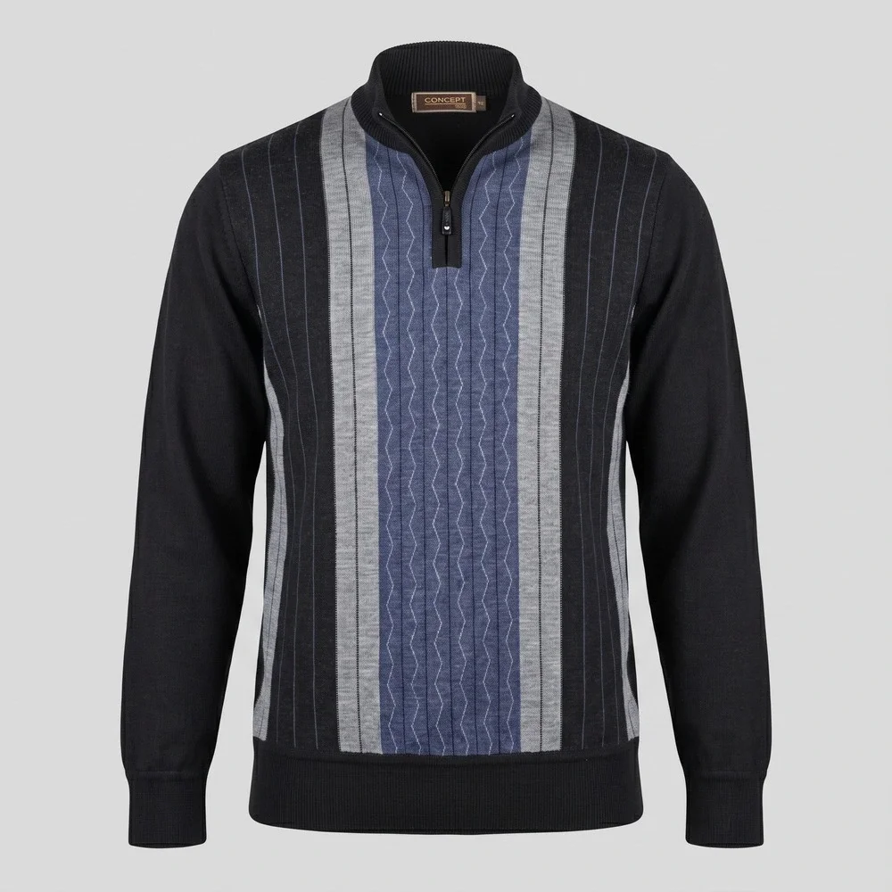 Concept Sports Men XL Black Sweater Quarter Zip Pullover Striped Knit